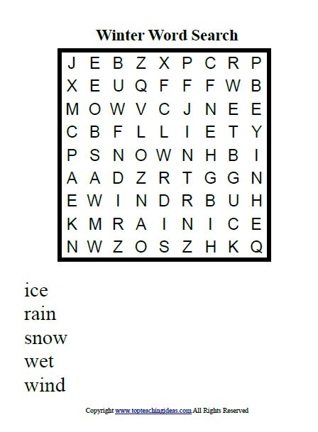 Winter Vocabulary Word Search