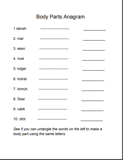 Full Human Body Chart Activity